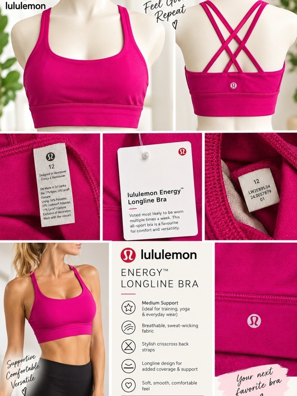Lululemon Longline Energy Bra Size 12